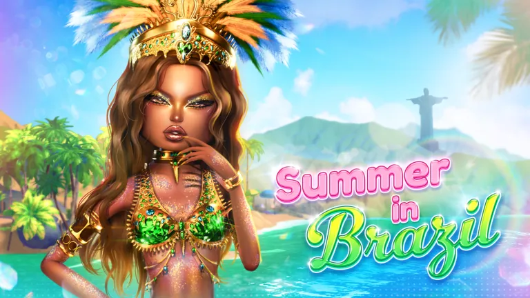 Dress To Impress Summer in Brazil artwork with a carnival runway look in Rio